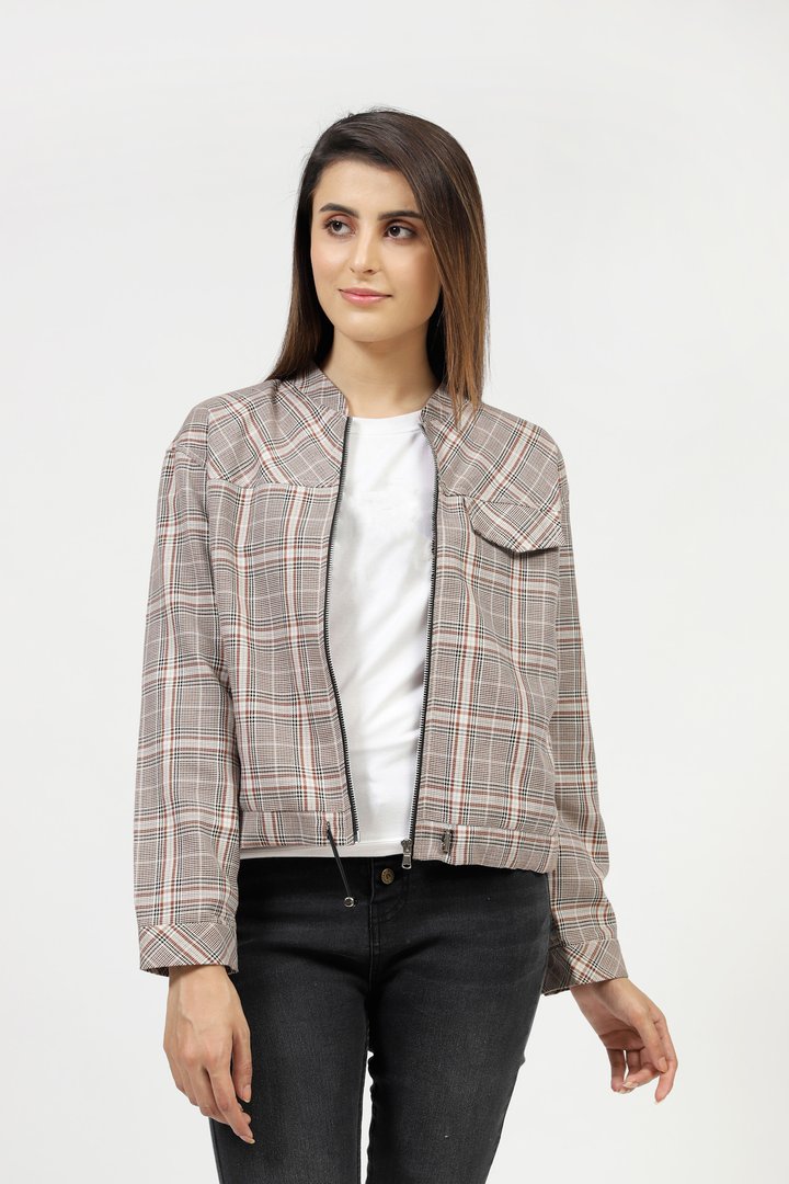 Checkered Jacket With Waist Cord